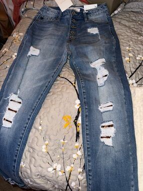 KanCan Ripped Skinny Jeans in Faded Blue
